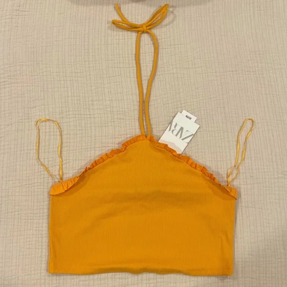 Zara Ribbed Top with Ruffles - Picture 2 of 6